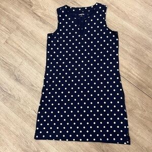 Land’s End Sleeveless Navy w White Polka Dot Dress Small